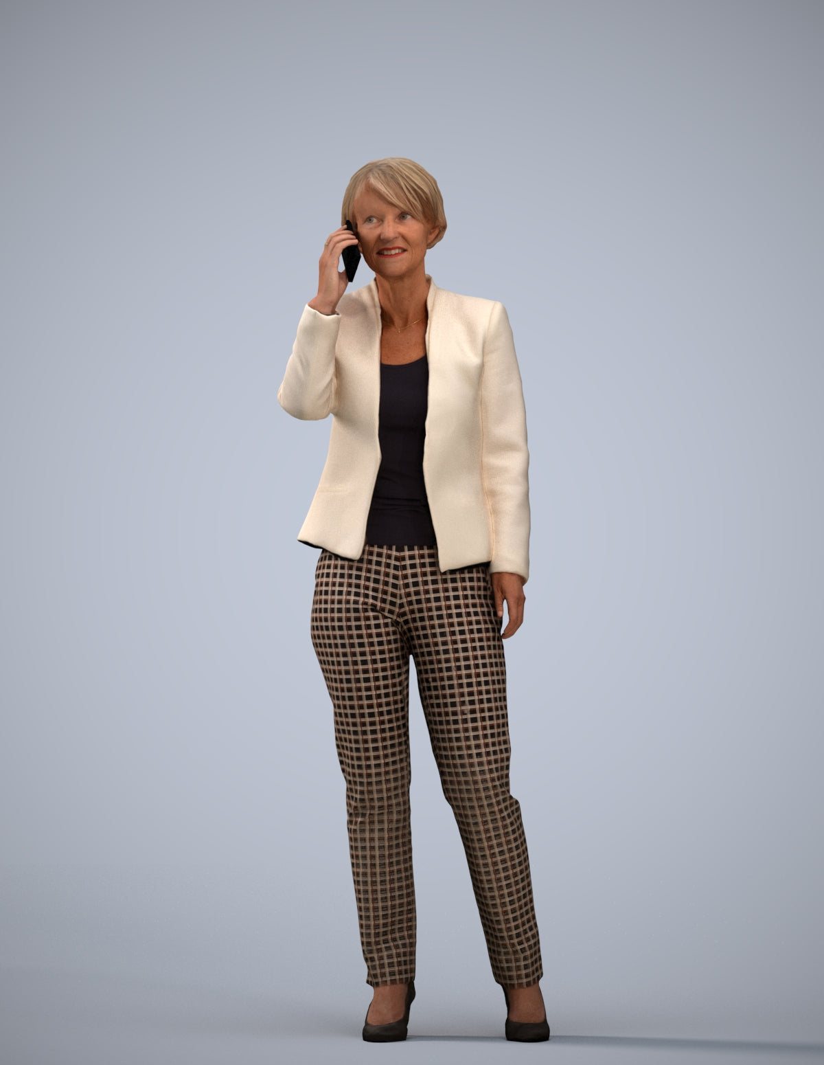 realistic 3D senior woman business standing, scanned archviz people for Blender and 3ds Max