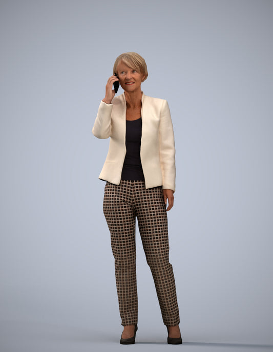 realistic 3D senior woman business standing, scanned archviz people for Blender and 3ds Max