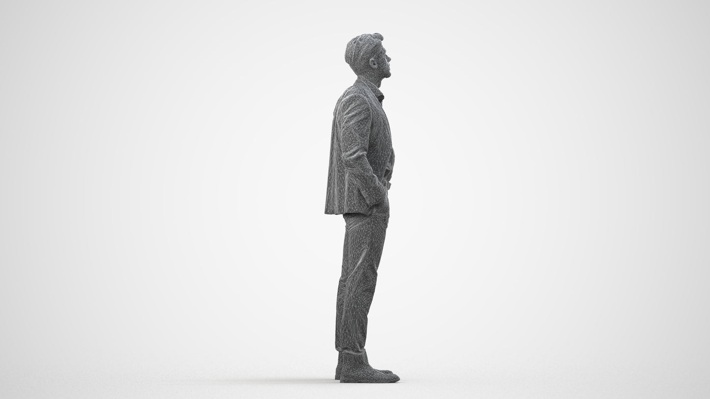 scanned 3D man business, photogrammetry people for Enscape and V-Ray, wireframe side view