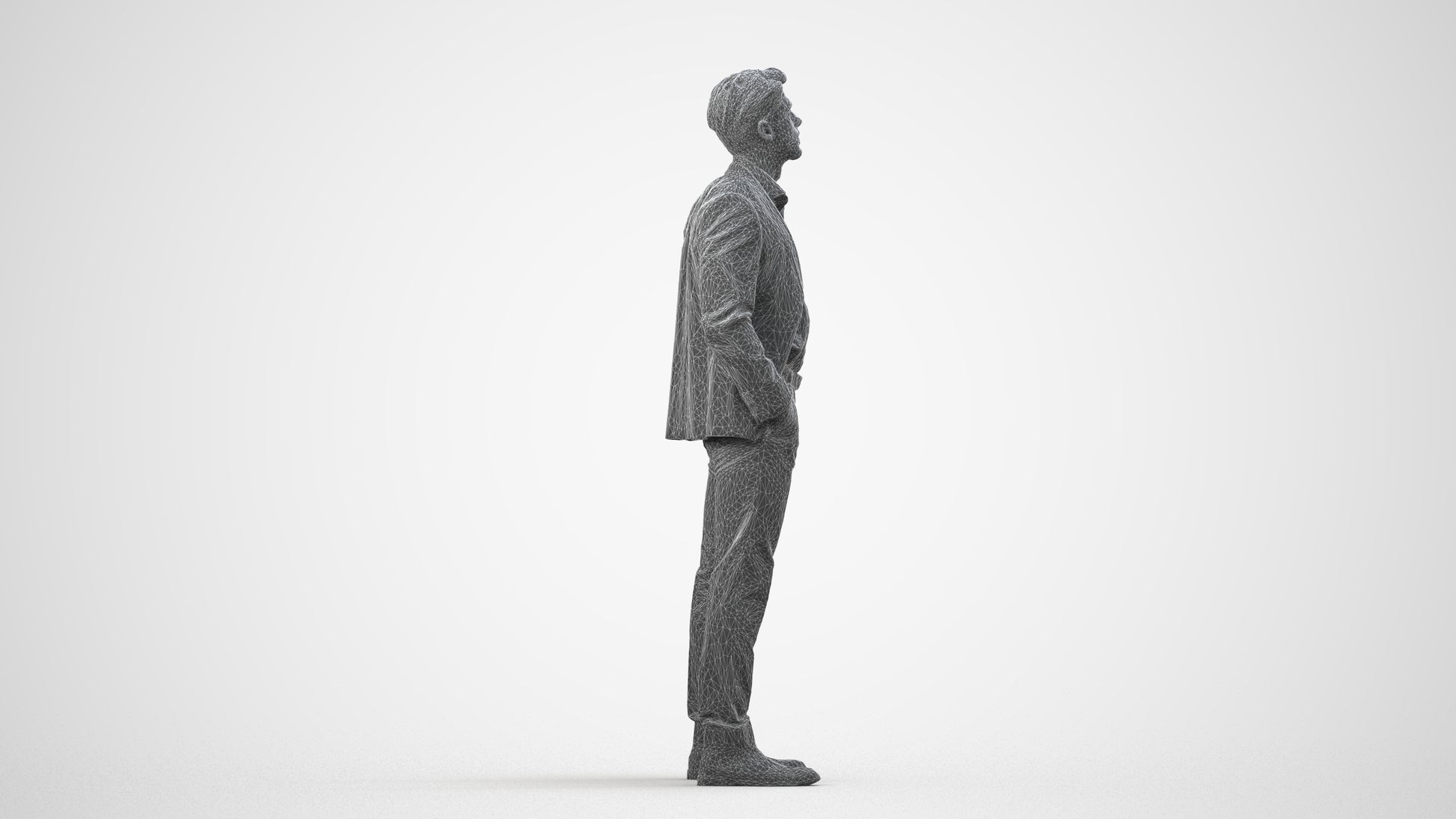 scanned 3D man business, photogrammetry people for Enscape and V-Ray, wireframe side view