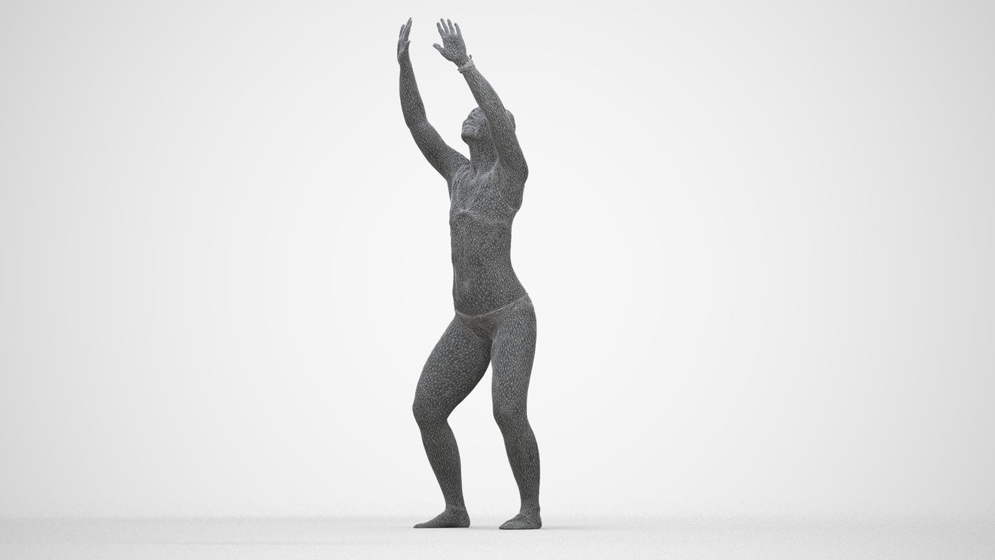 scanned 3D woman pool, photogrammetry people for Enscape and V-Ray, wireframe back view