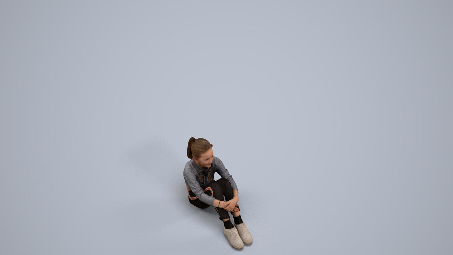 realistic 3D girl casual kids, scanned archviz people for Blender and 3ds Max, back view render