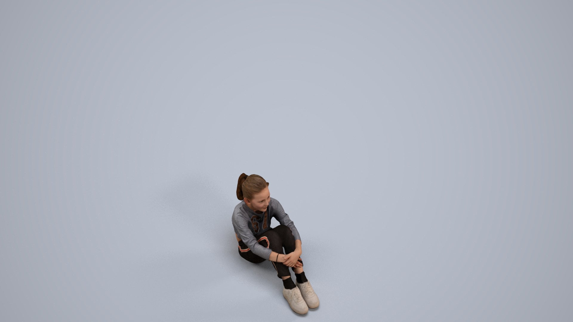 realistic 3D girl casual kids, scanned archviz people for Blender and 3ds Max, back view render