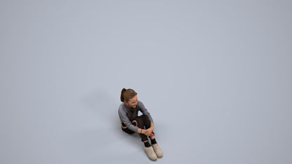 realistic 3D girl casual kids, scanned archviz people for Blender and 3ds Max, back view render