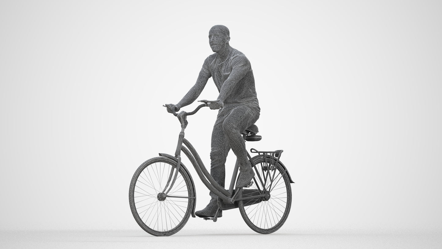 photogrammetry 3D man casual cycling, realistic human model archviz FBX, wireframe back view