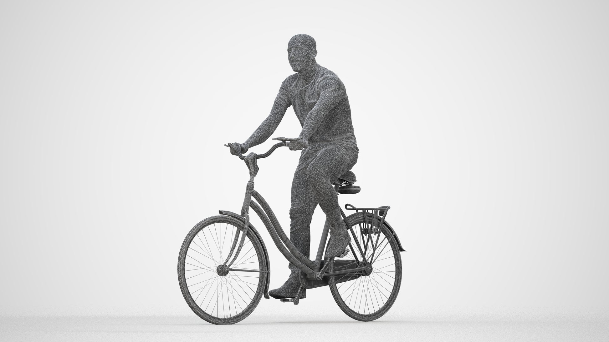 photogrammetry 3D man casual cycling, realistic human model archviz FBX, wireframe back view