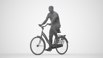 photogrammetry 3D man casual cycling, realistic human model archviz FBX, wireframe back view