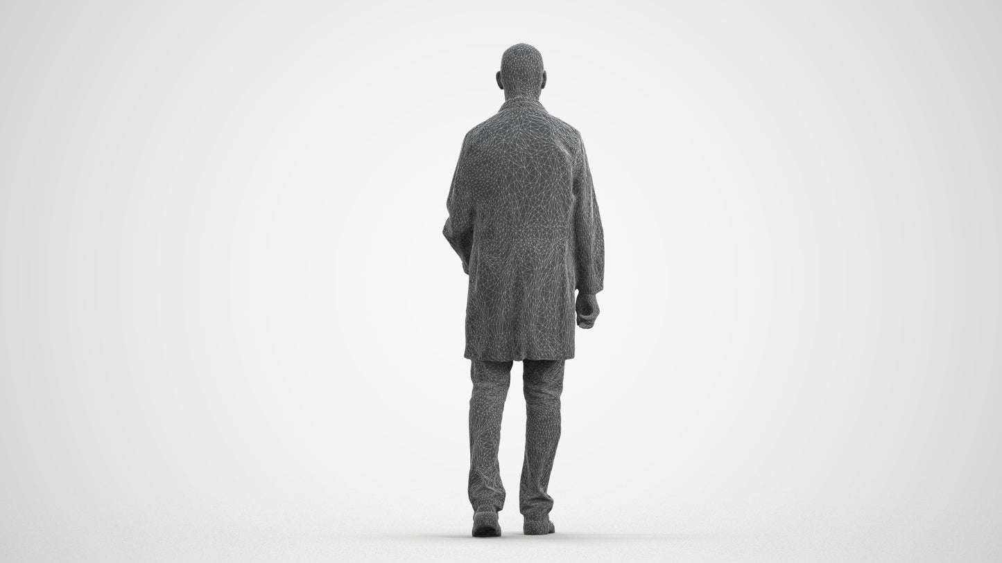 realistic 3D senior man medical, scanned archviz people for Blender and 3ds Max, wireframe front view