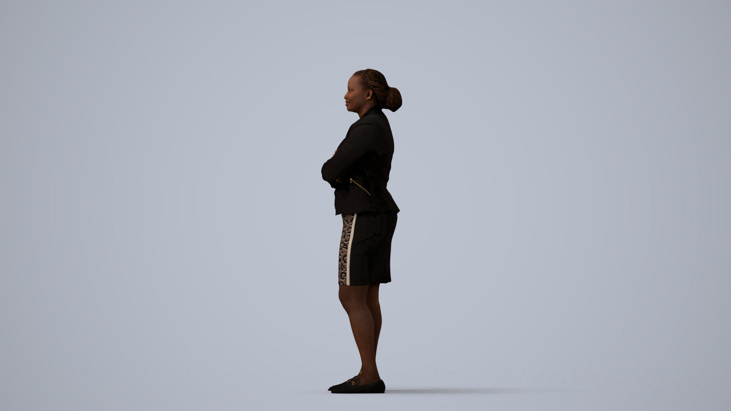 realistic 3D people woman business standing, render-ready for V-Ray and Corona, FBX OBJ, three-quarter view render
