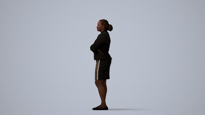 realistic 3D people woman business standing, render-ready for V-Ray and Corona, FBX OBJ, three-quarter view render