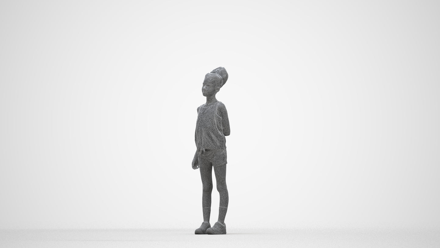 3D human model girl sport kids, photogrammetry scanned person for archviz, wireframe back view