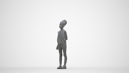 3D human model girl sport kids, photogrammetry scanned person for archviz, wireframe back view