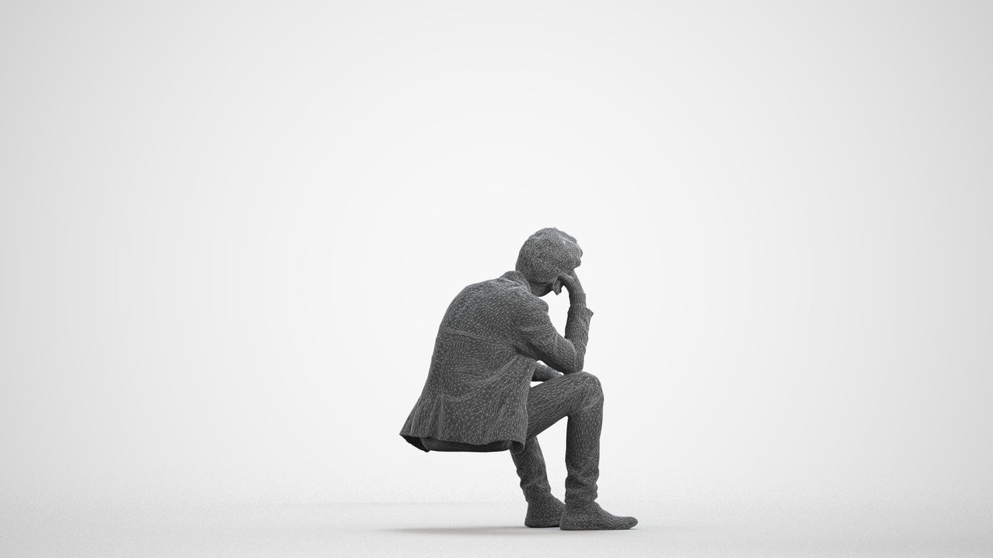 3D human model man casual business, photogrammetry scanned person for archviz, wireframe front view