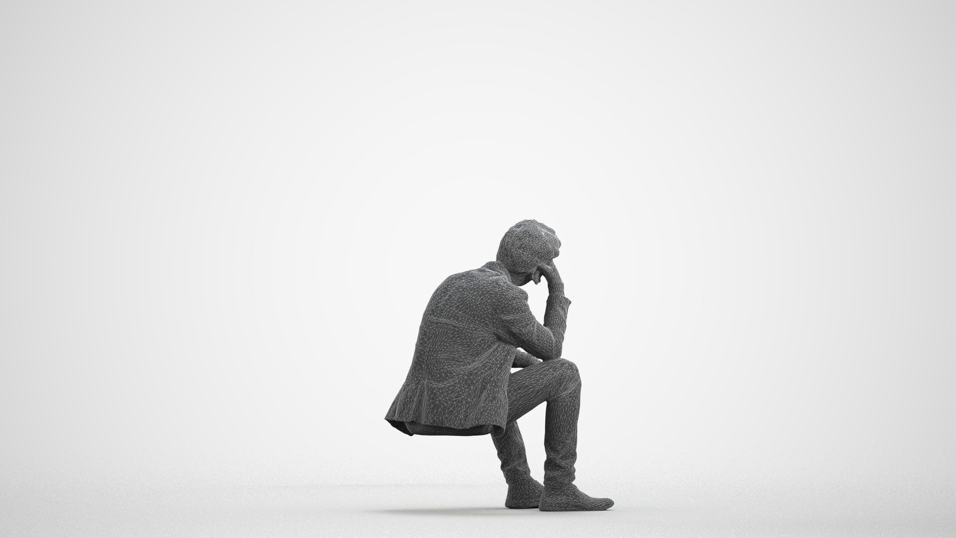 3D human model man casual business, photogrammetry scanned person for archviz, wireframe front view