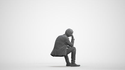 3D human model man casual business, photogrammetry scanned person for archviz, wireframe front view