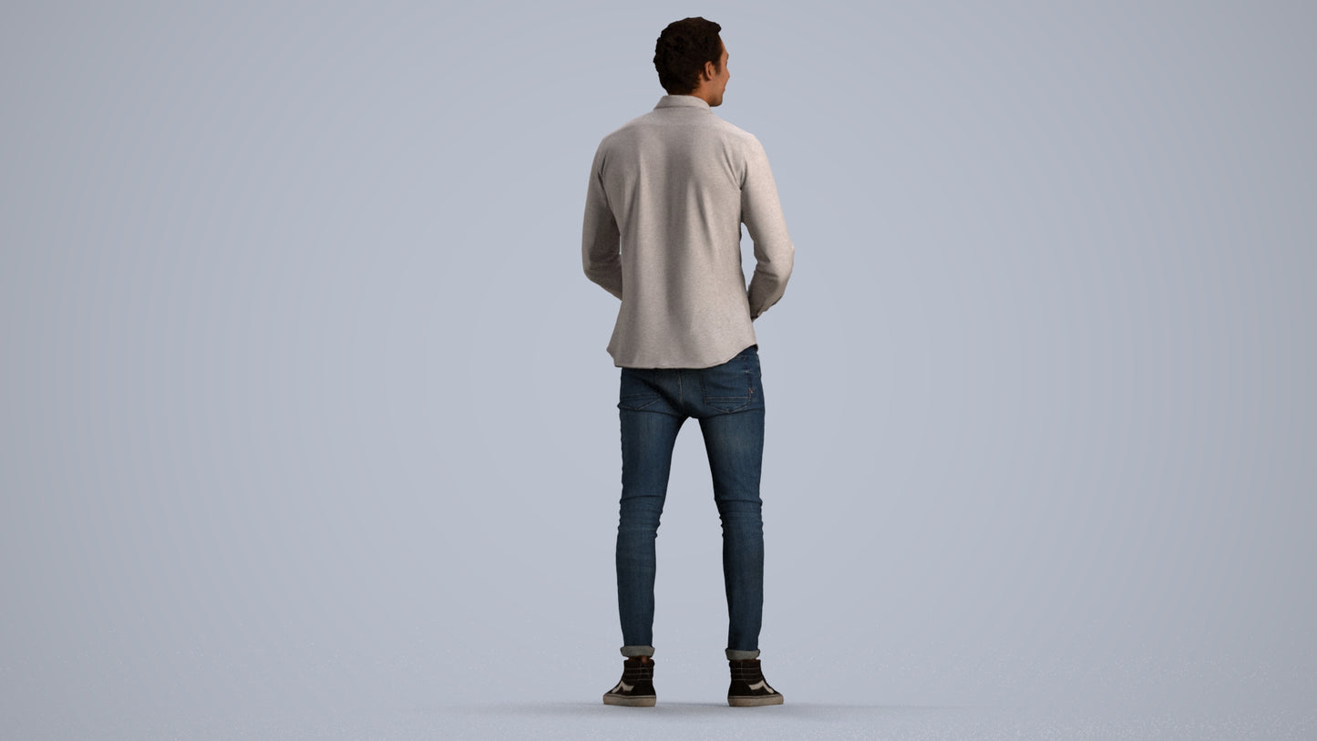 realistic 3D human man casual standing, archviz people FBX OBJ for Blender, front view render