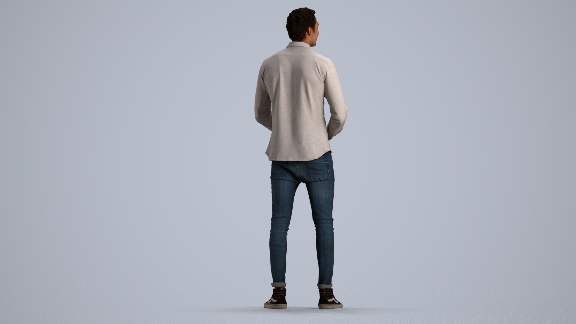 realistic 3D human man casual standing, archviz people FBX OBJ for Blender, front view render