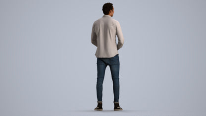 realistic 3D human man casual standing, archviz people FBX OBJ for Blender, front view render