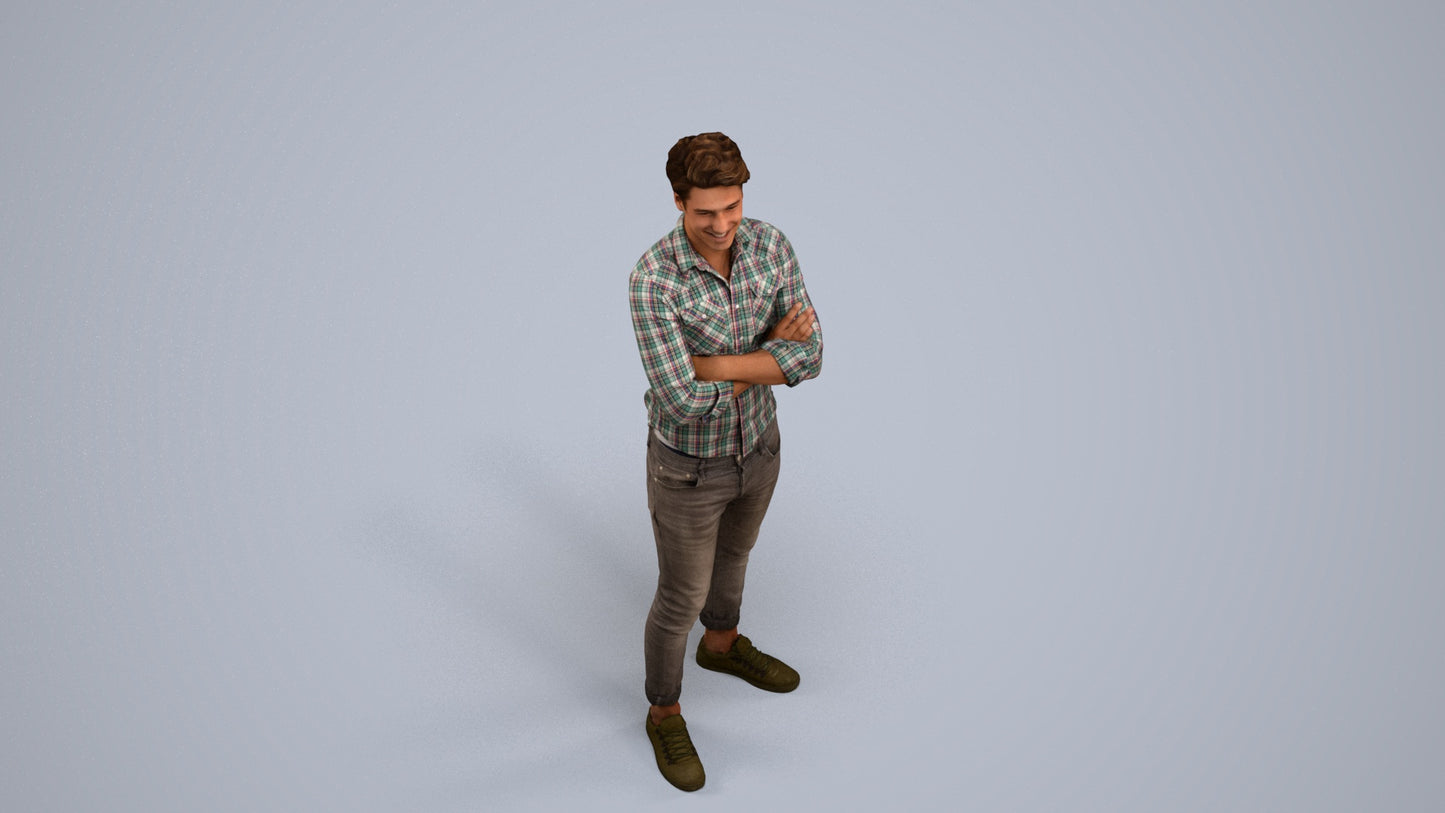 realistic 3D man casual mix, scanned archviz people for Blender and 3ds Max, back view render