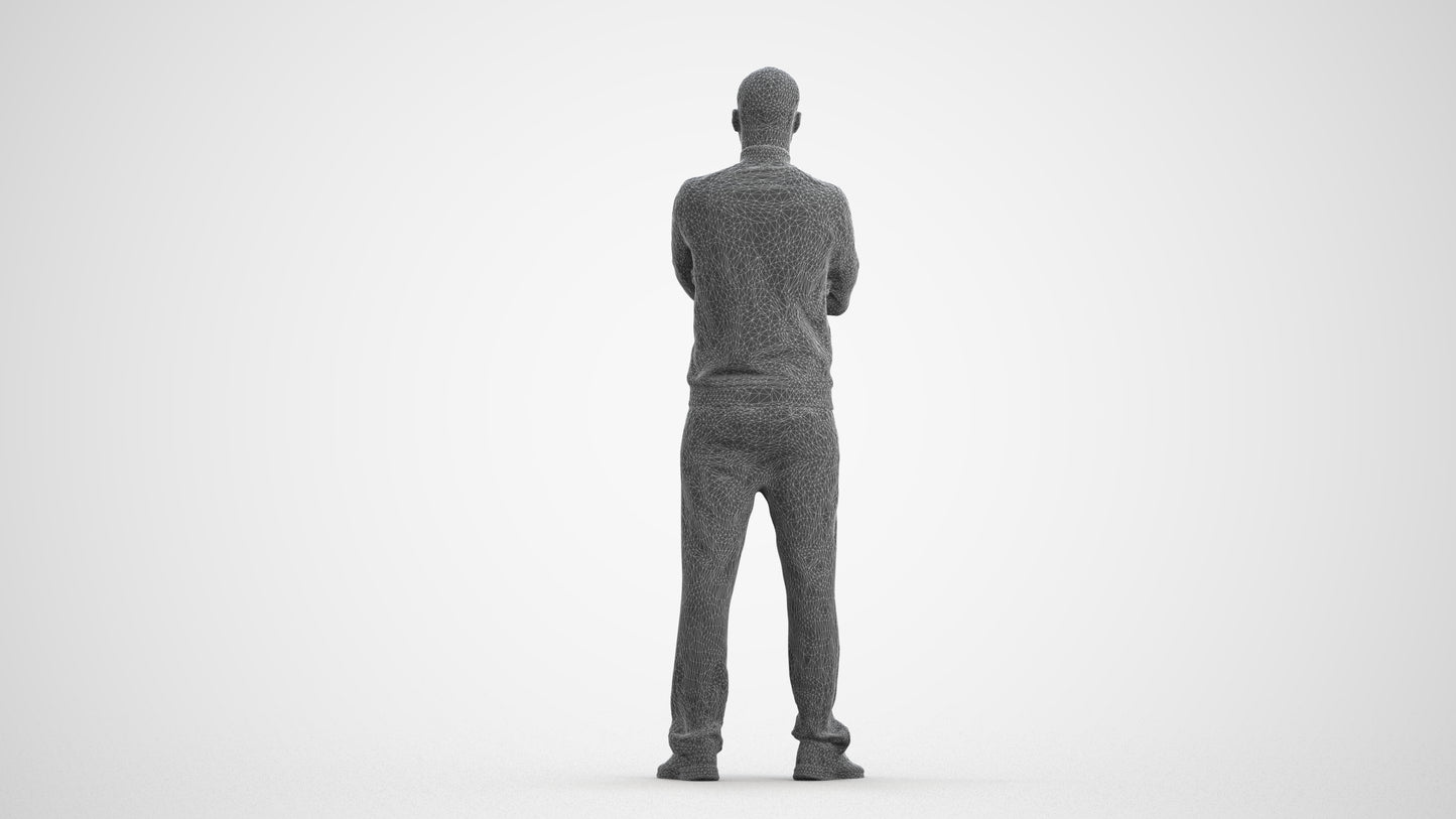 scanned 3D man standing, photogrammetry people for Enscape and V-Ray, wireframe front view