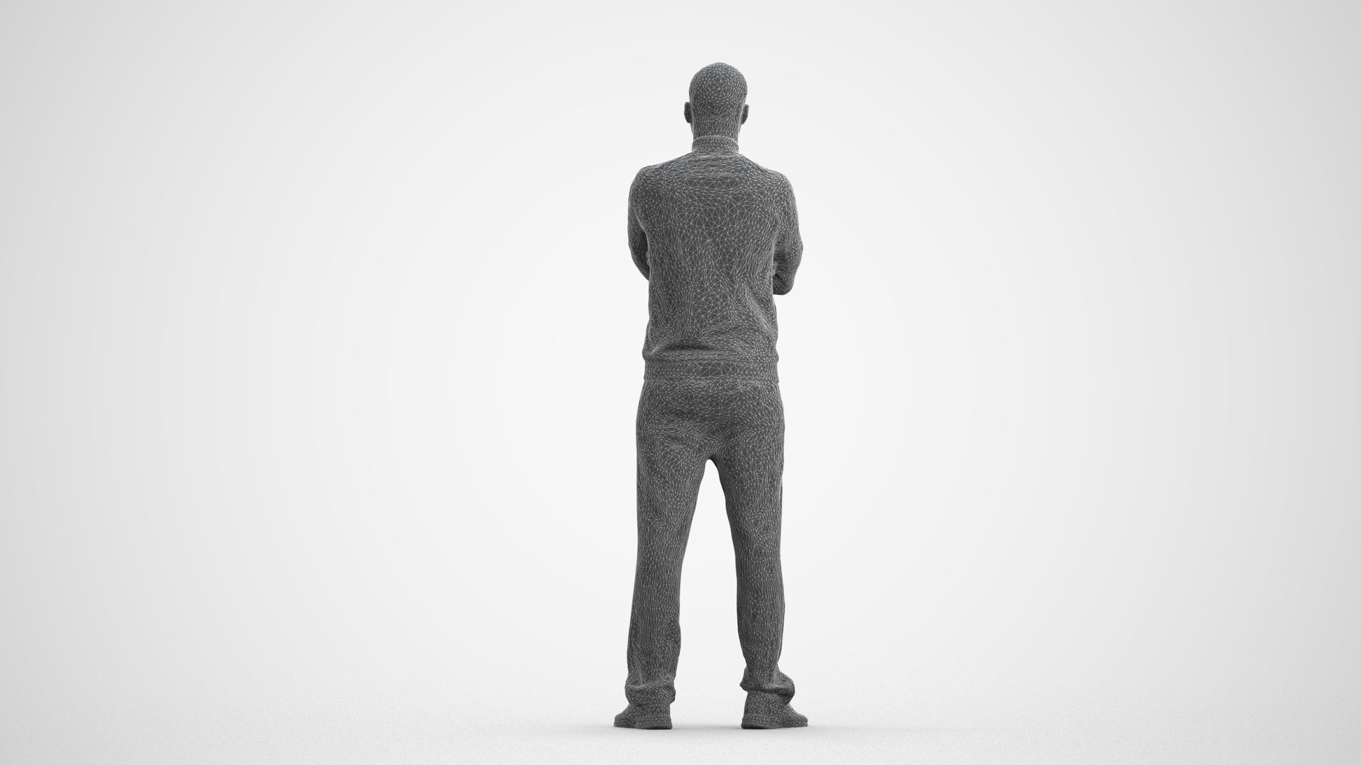 scanned 3D man standing, photogrammetry people for Enscape and V-Ray, wireframe front view