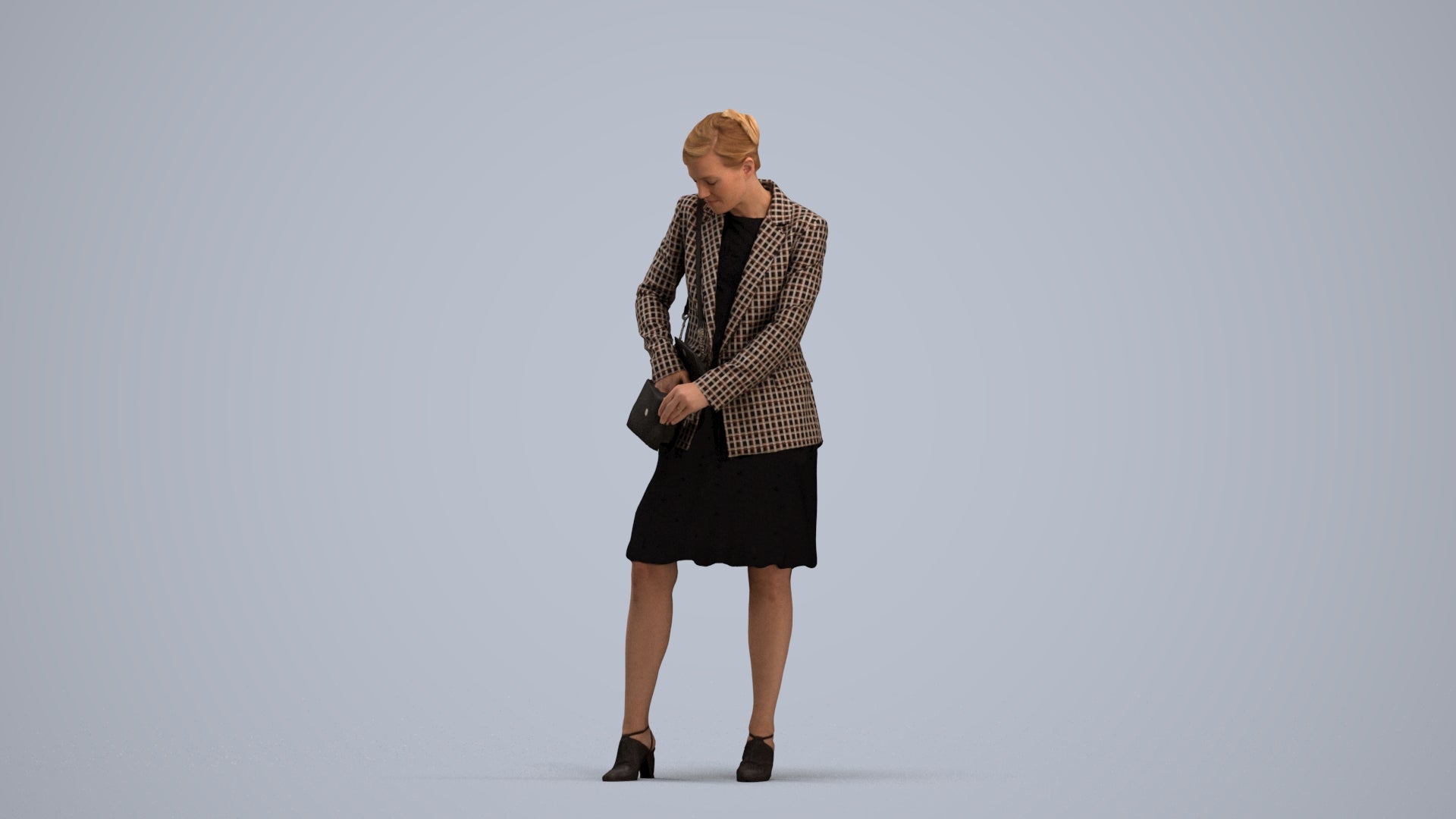 photogrammetry 3D woman business standing, realistic human model archviz FBX, standing pose render