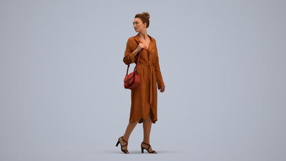 3D human model woman casual walking, photogrammetry scanned person for archviz, standing pose render