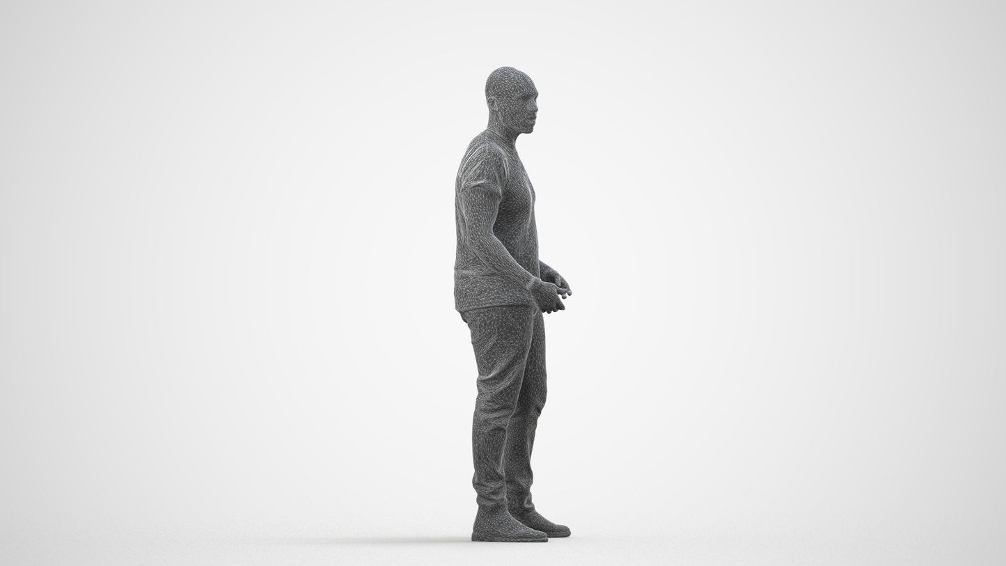 realistic 3D people man casual standing, render-ready for V-Ray and Corona, FBX OBJ, wireframe side view