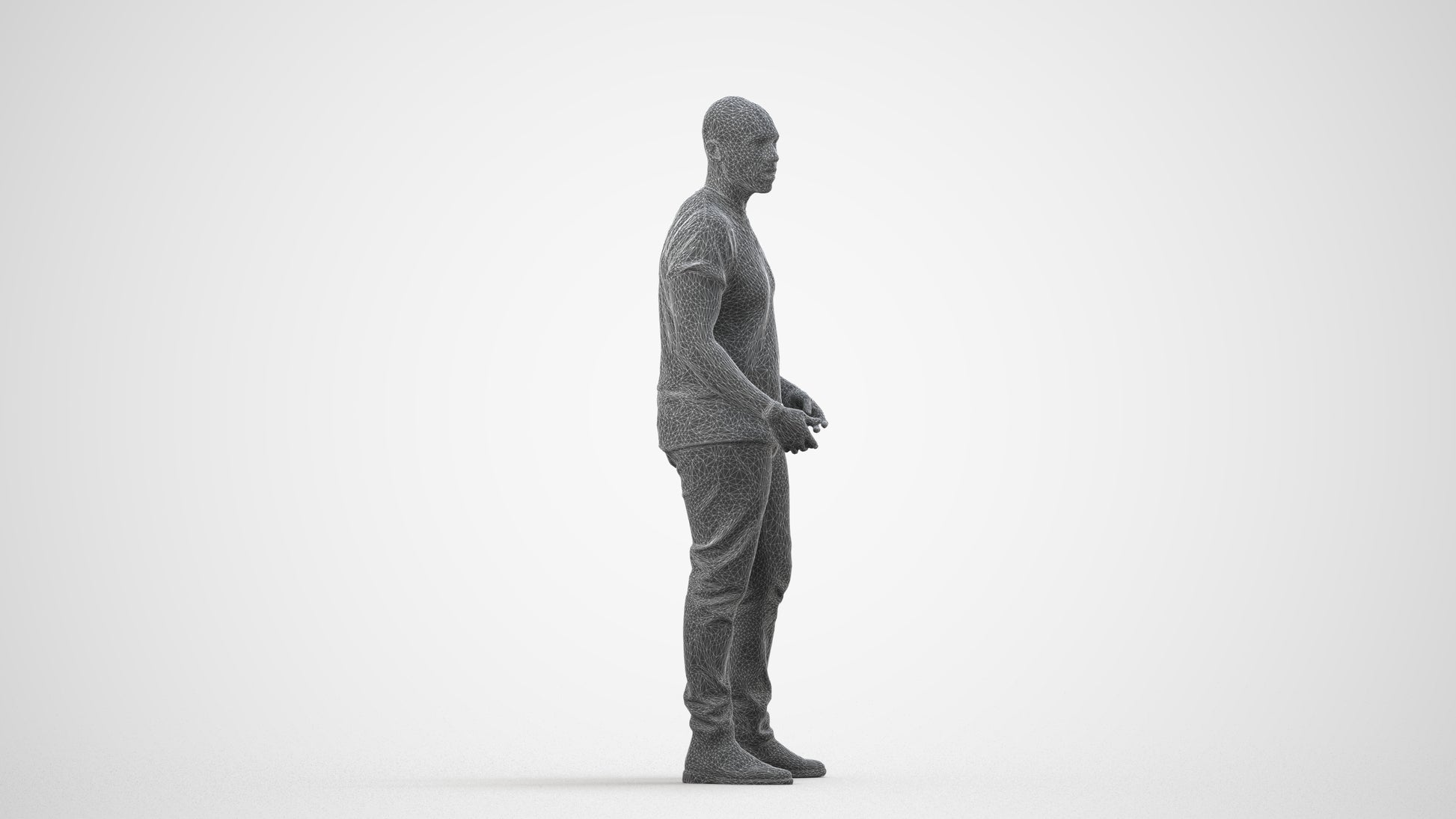 realistic 3D people man casual standing, render-ready for V-Ray and Corona, FBX OBJ, wireframe side view
