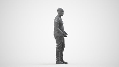 realistic 3D people man casual standing, render-ready for V-Ray and Corona, FBX OBJ, wireframe side view