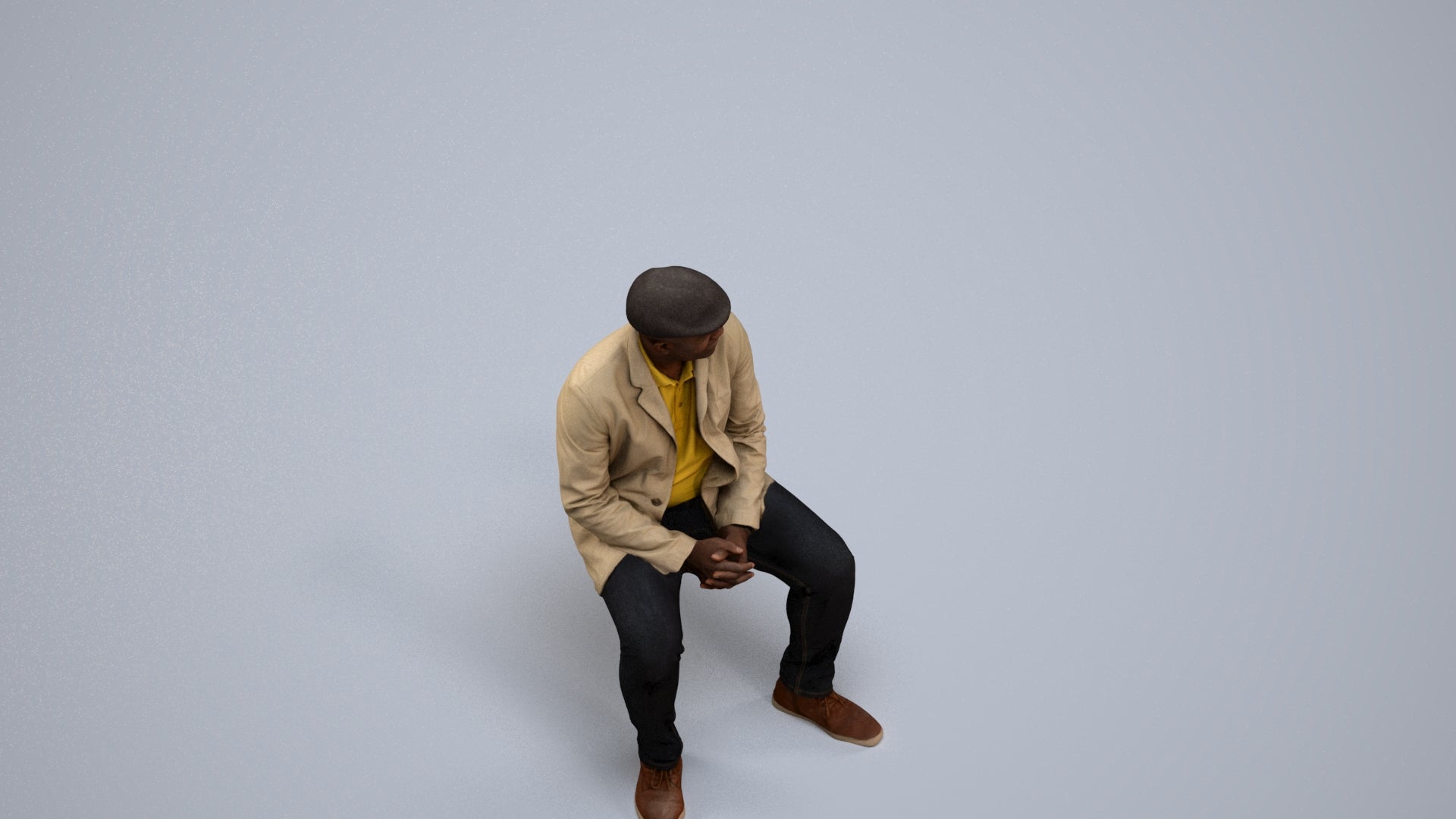 3D people model man casual sitting, scanned human for 3ds Max rendering, back view render