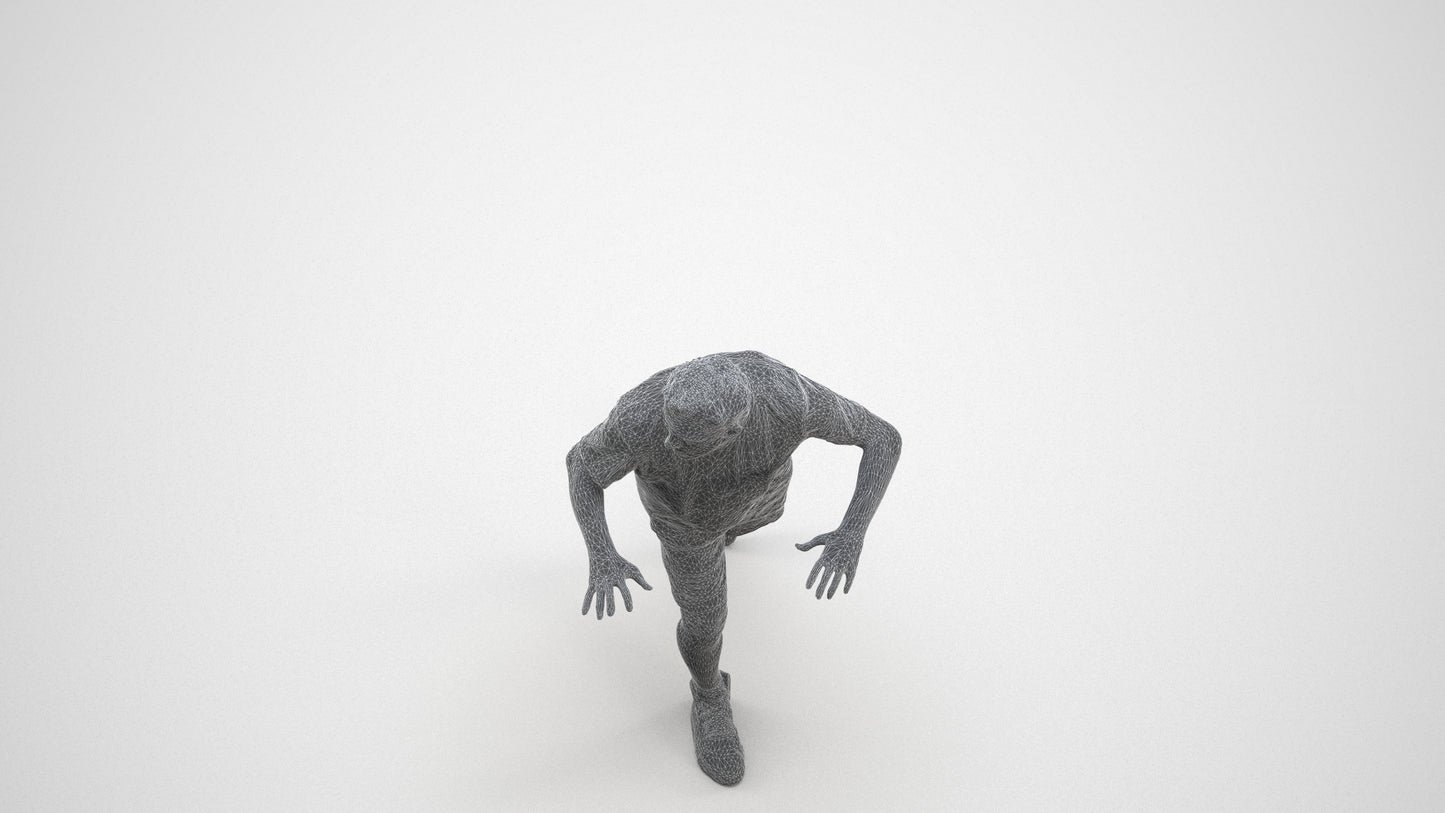 3D people model man sport, scanned human for 3ds Max rendering, wireframe three-quarter view