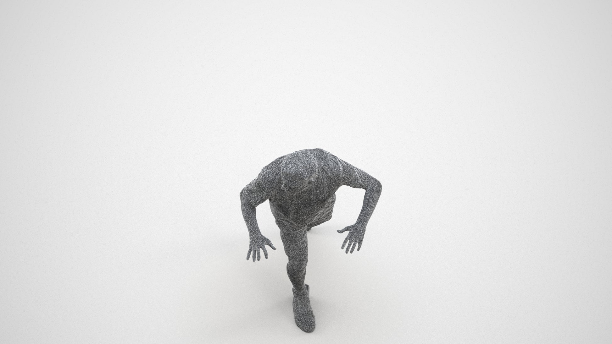 3D people model man sport, scanned human for 3ds Max rendering, wireframe three-quarter view