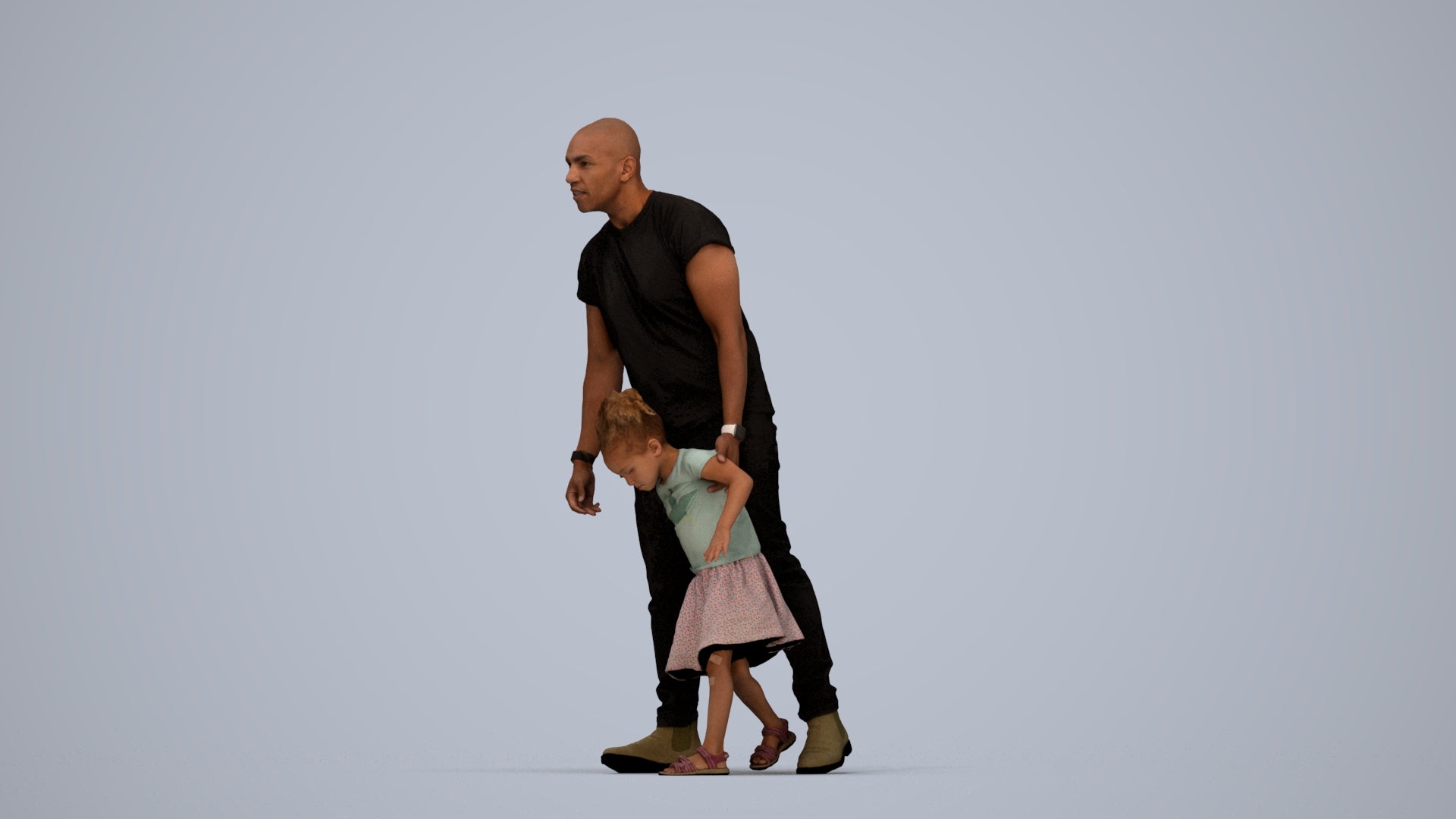 realistic 3D human girl casual kids, archviz people FBX OBJ for Blender, top-down view render