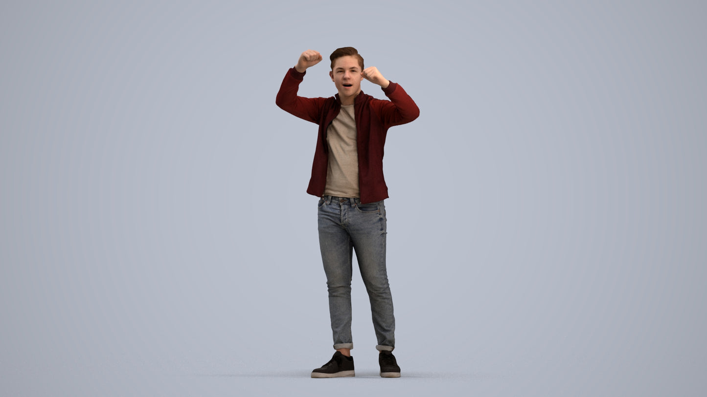 realistic 3D human boy casual kids, archviz people FBX OBJ for Blender, standing pose render