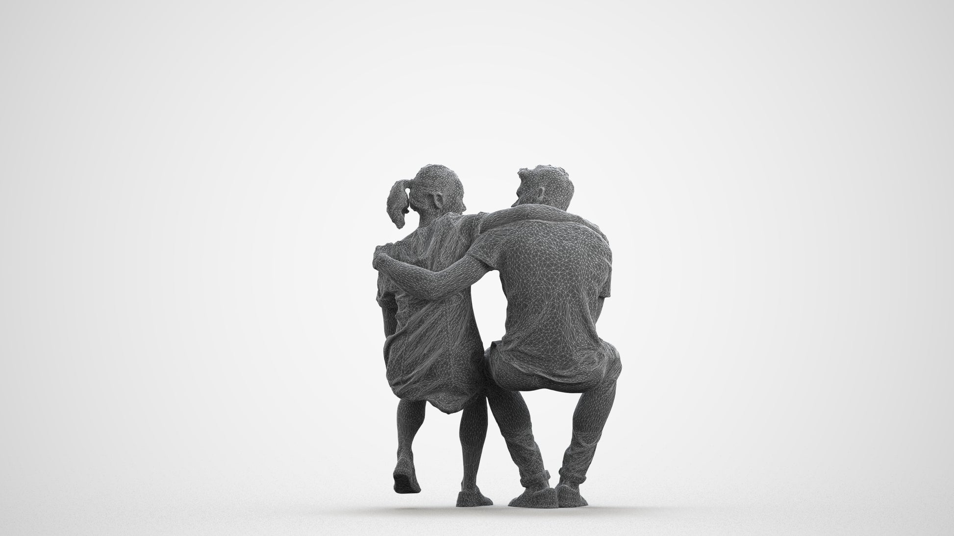 scanned 3D girl casual couple, photogrammetry people for Enscape and V-Ray, wireframe front view