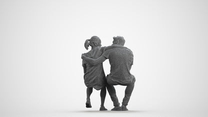 scanned 3D girl casual couple, photogrammetry people for Enscape and V-Ray, wireframe front view