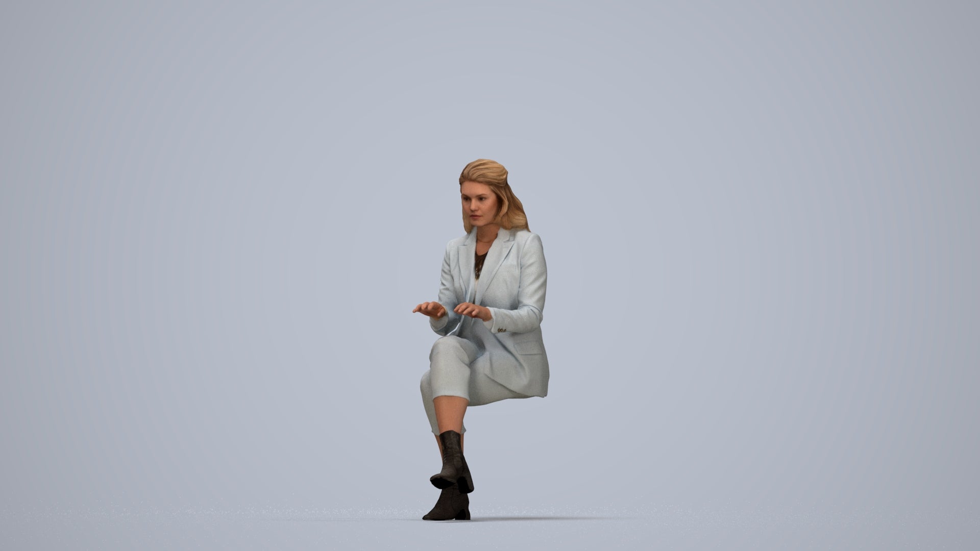 realistic 3D human woman business, archviz people FBX OBJ for Blender, top-down view render