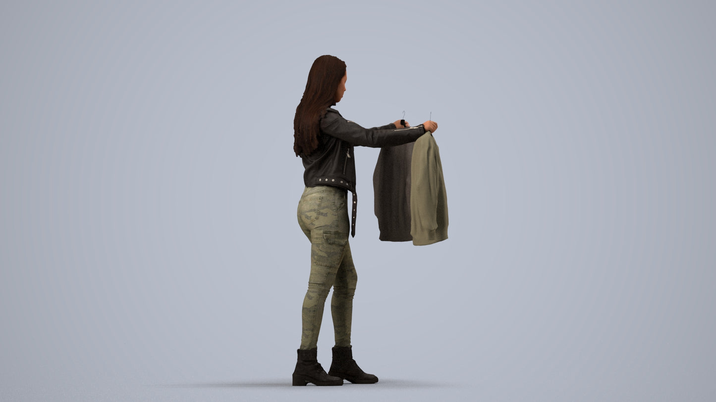 realistic 3D woman casual shopping, scanned archviz people for Blender and 3ds Max, side view render