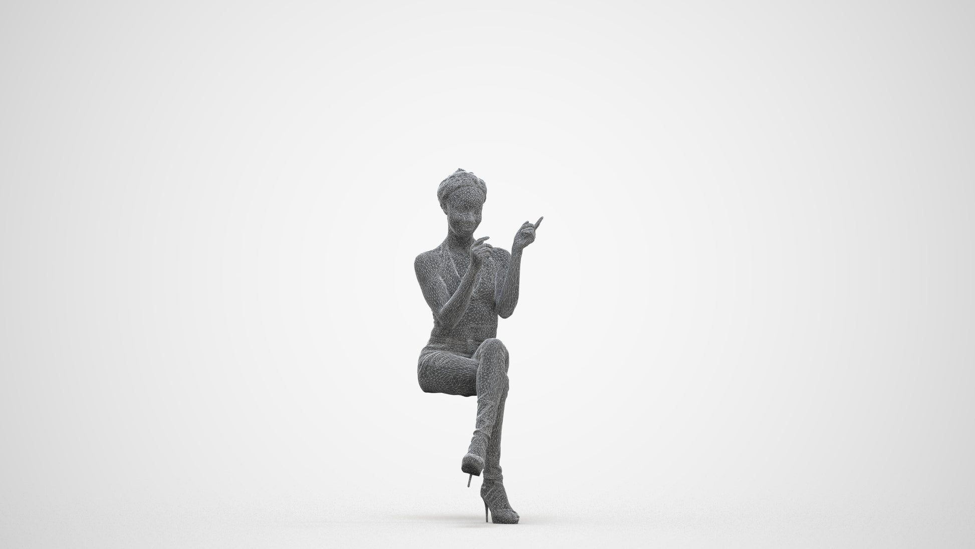 3D scanned woman sitting casual, photorealistic archviz people for Enscape and SketchUp, three-quarter front view render