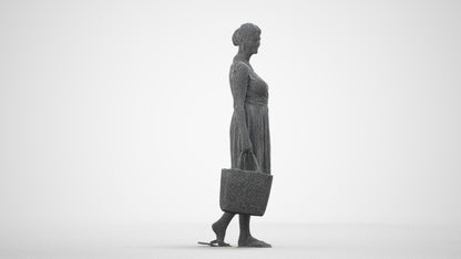 3D scanned woman shopping casual, photorealistic archviz people for Enscape and SketchUp, wireframe side view