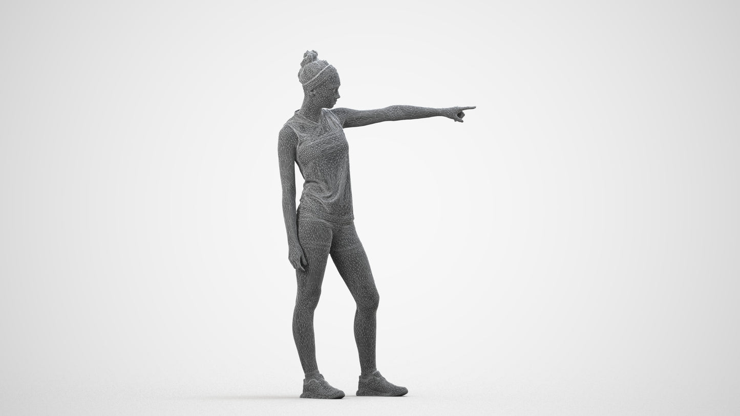 scanned 3D girl sport, photogrammetry people for Enscape and V-Ray, wireframe side view