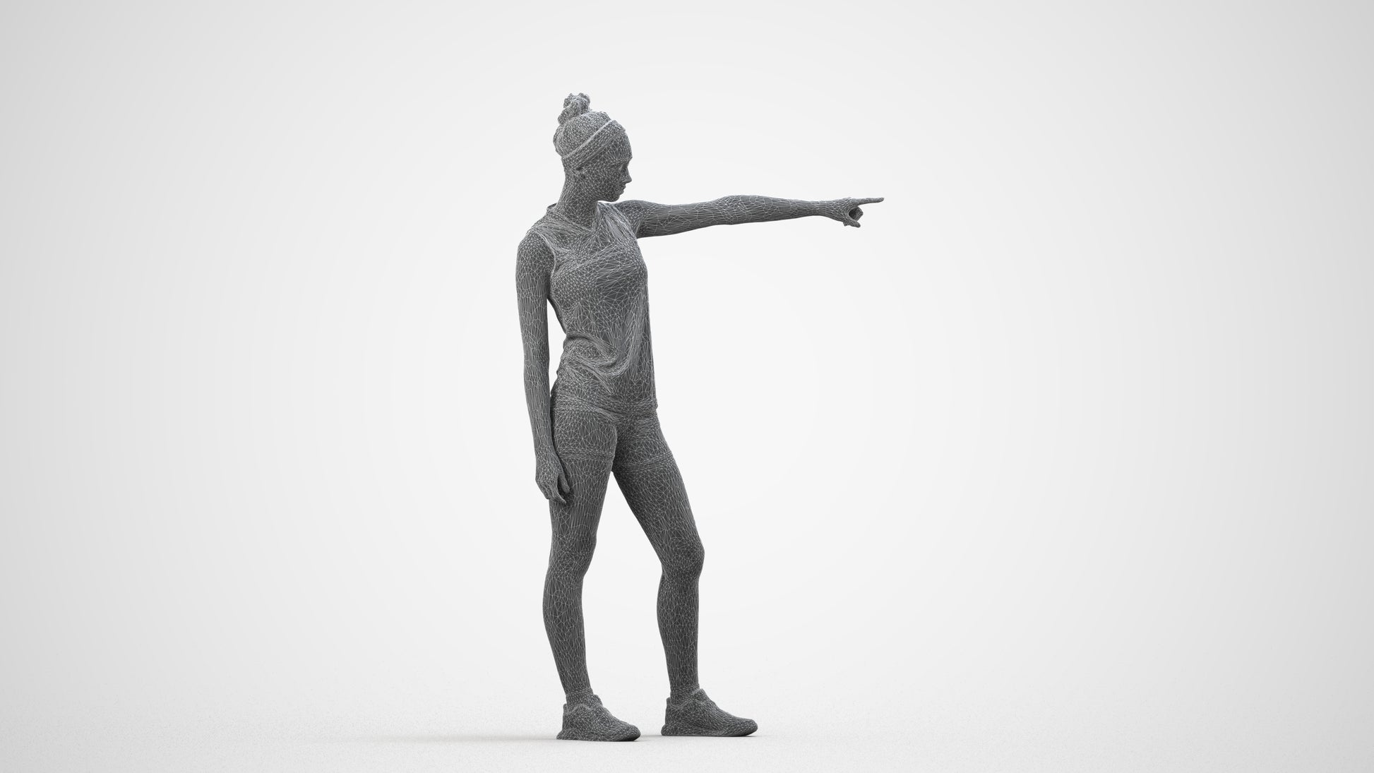 scanned 3D girl sport, photogrammetry people for Enscape and V-Ray, wireframe side view