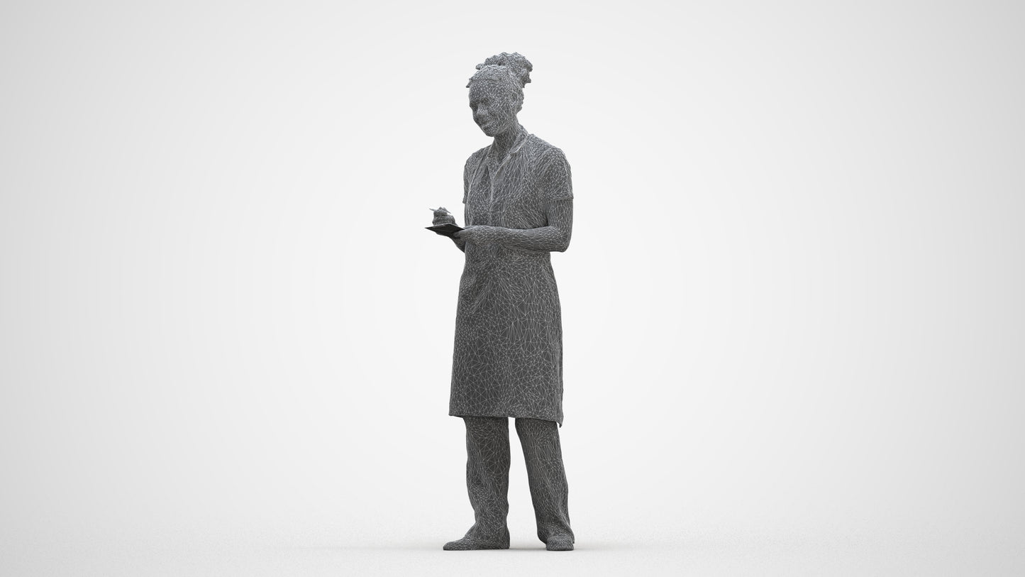 realistic 3D people woman hospitality, render-ready for V-Ray and Corona, FBX OBJ, three-quarter front view render