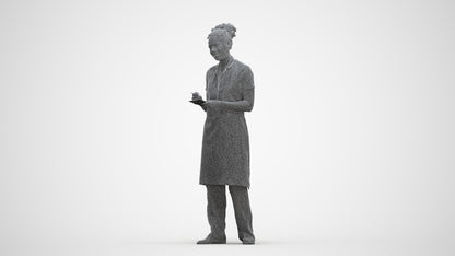 realistic 3D people woman hospitality, render-ready for V-Ray and Corona, FBX OBJ, three-quarter front view render