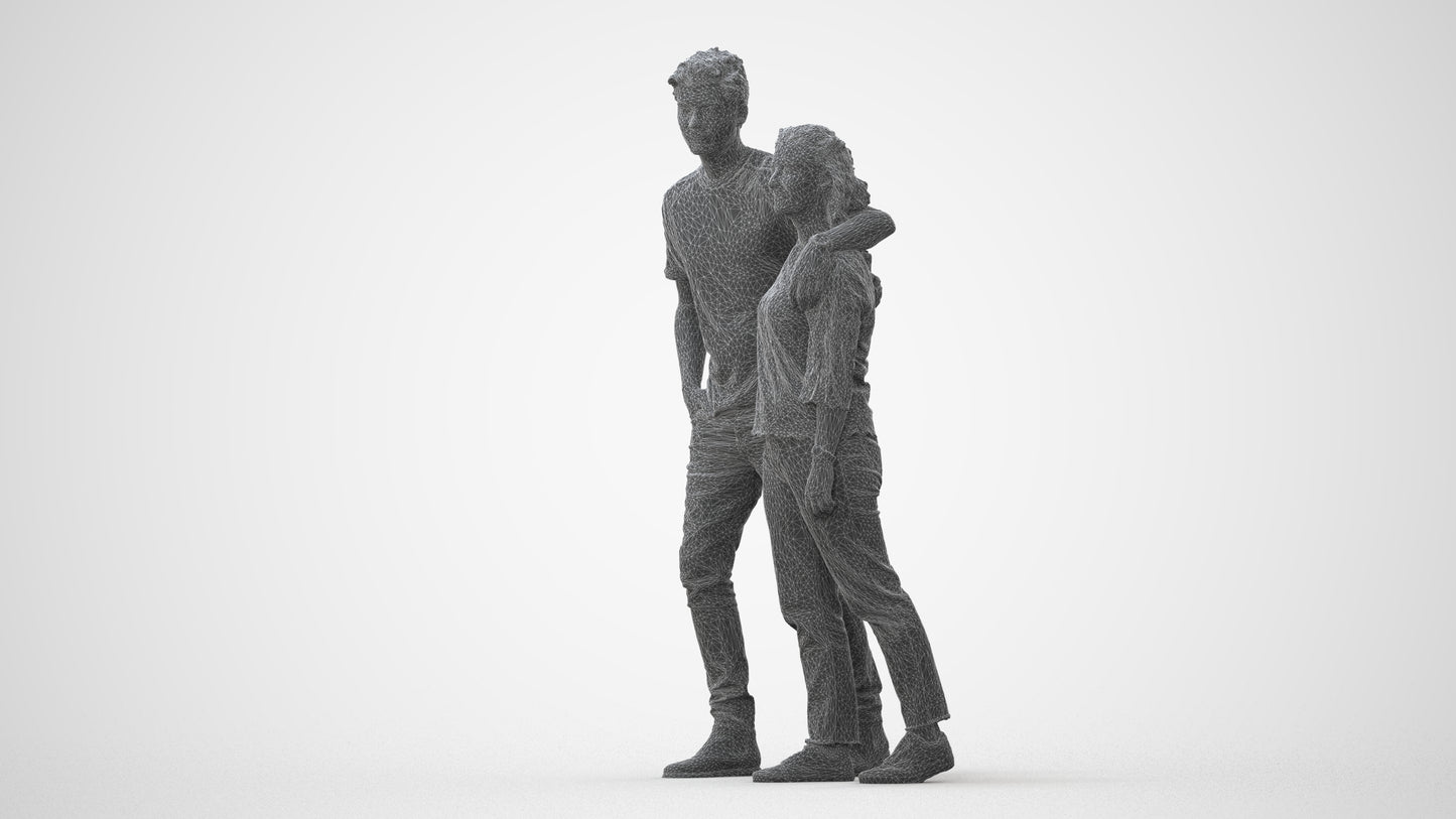 3D human model woman casual couple, photogrammetry scanned person for archviz, square thumbnail
