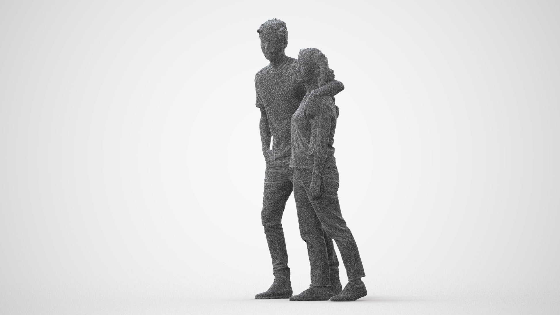 3D human model woman casual couple, photogrammetry scanned person for archviz, square thumbnail