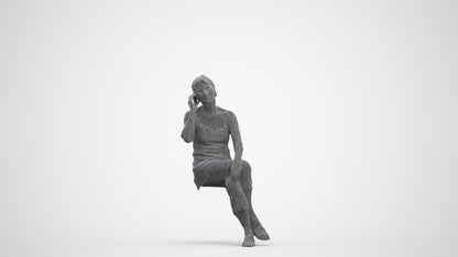 realistic 3D people senior woman casual sitting, render-ready for V-Ray and Corona, FBX OBJ, three-quarter front view render