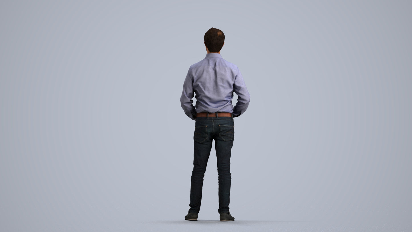 3D scanned man standing business, photorealistic archviz people for Enscape and SketchUp, front view render