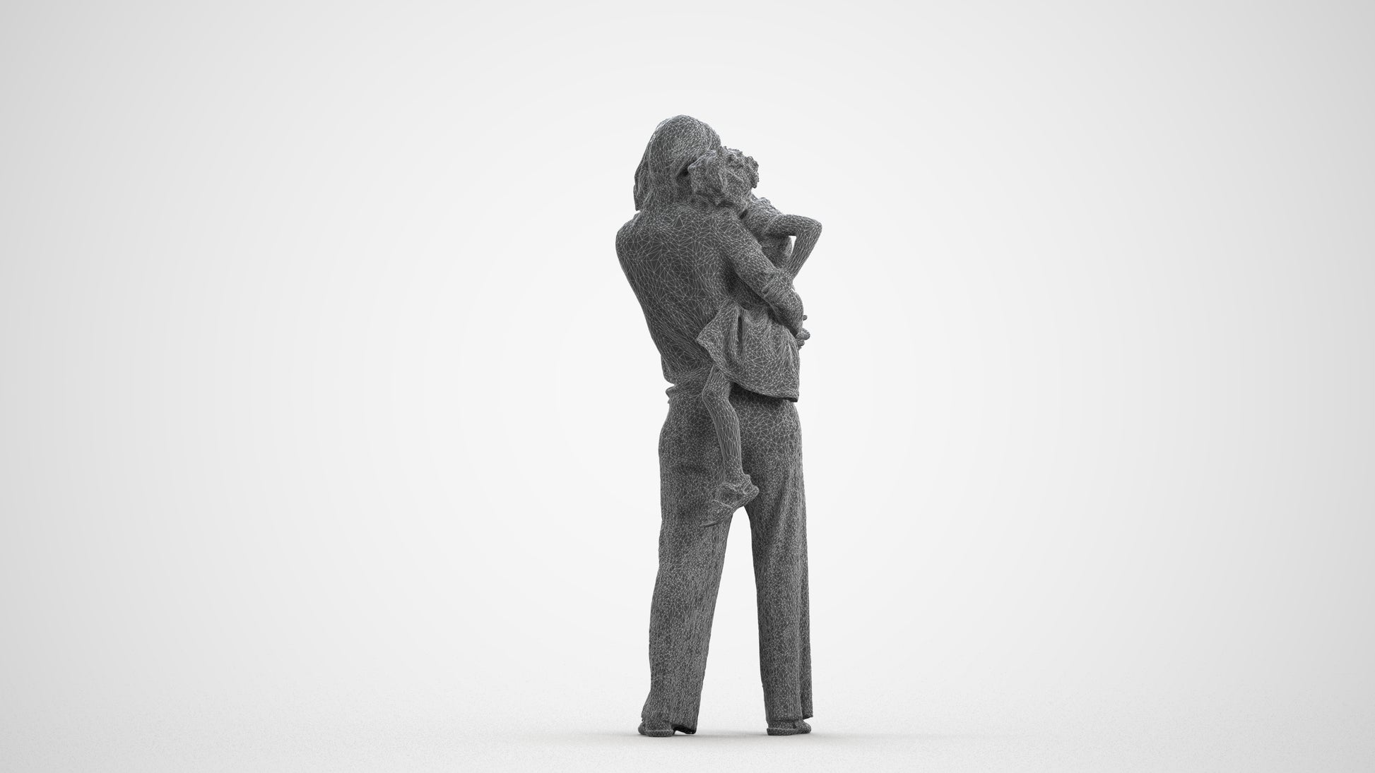 realistic 3D human girl casual kids, archviz people FBX OBJ for Blender, wireframe front view